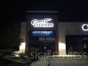 Comet Cleaners Katy Business Sign Installation by Sign-Express Night View