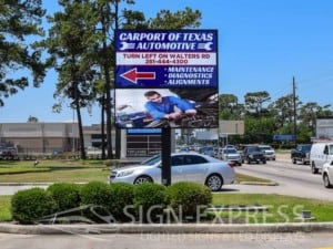 Carport of Houston Business Sign Installation by Sign-Express Night View