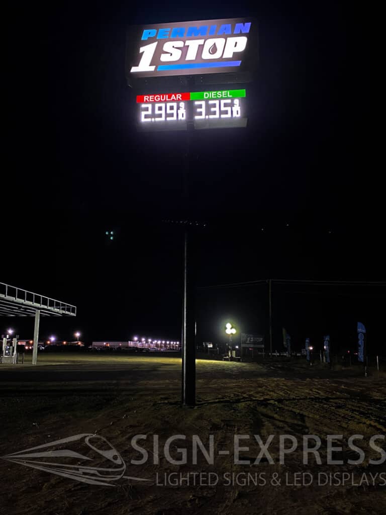 Permian 1 Stop Gas Station LED Signs - Night View